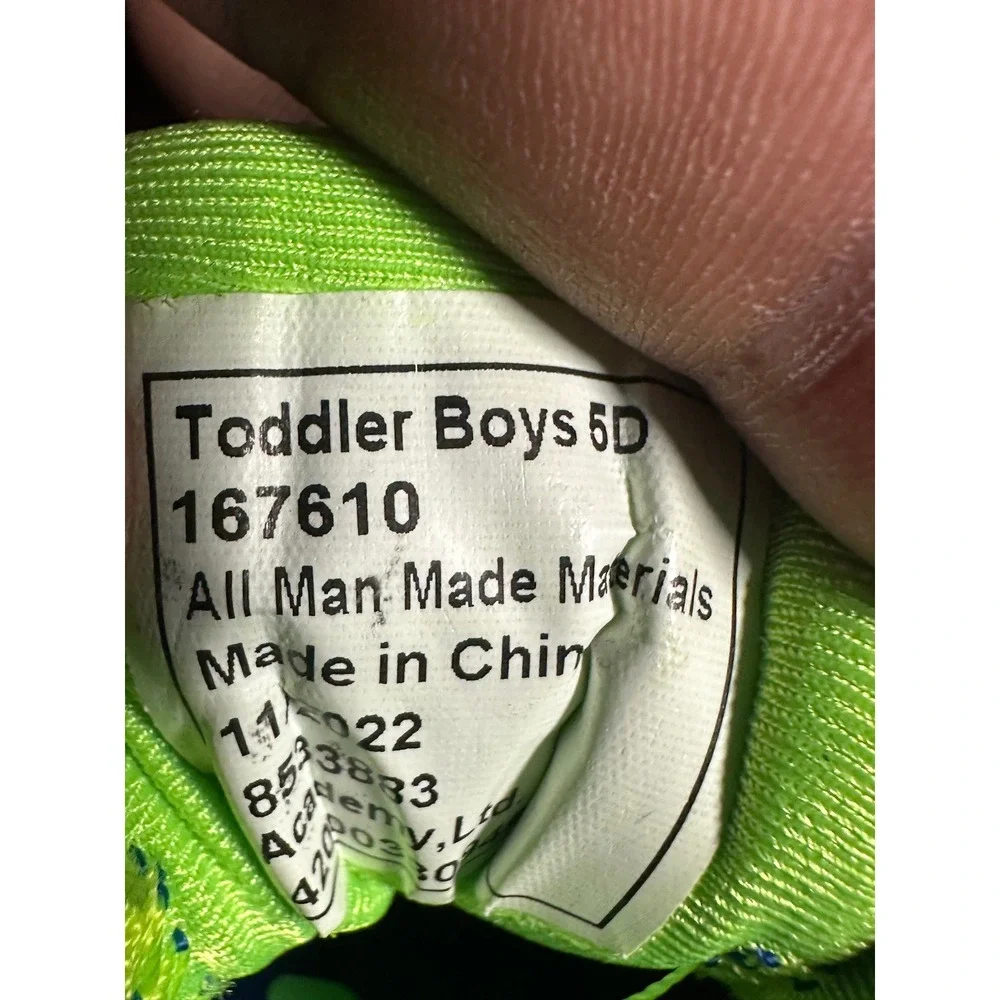 BCG Toddler Boys Blue Neon Green Memory Foam Athletic Sneakers‎ Size 5D 167610